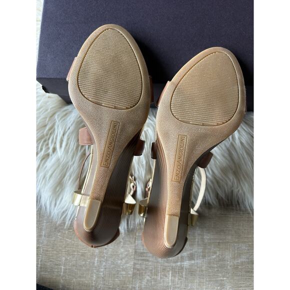 Enzo Angiolini McKinney Wedge Sandals 8.5 Women’s Brown Leather Ankle Strap NIB - Picture 3 of 11